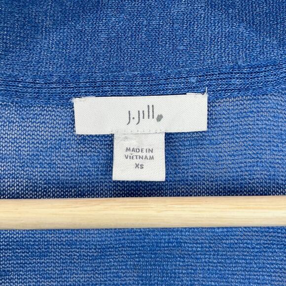 J. JILL Lightweight Knee Length Tunic Sweater V-Neck Side Slit Linen Bld Blue XS - Picture 3 of 9